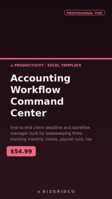 Bookkeeping Workflow Tracker | CPA Client Manager, Monthly Close, Tax Deadline & Payroll Spreadsheet - BizGridCo.