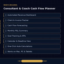 Cash Flow Planner for Consultants & Coaches | Budget Tracker Excel Template | Freelance Income Forecast - BizGridCo.