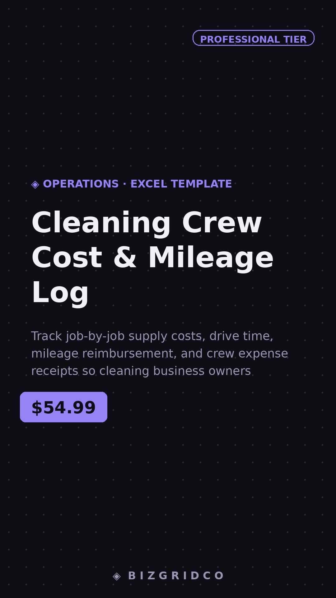 Cleaning Crew Cost & Mileage Log | Cleaning Business Expense Tracker | Per-Job Profit Tracker - BizGridCo.