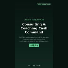 Consulting Business Finance Tracker | P&L, Retainer Pipeline and Cash Runway Spreadsheet for Coaches - BizGridCo.