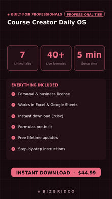 Course Creator Daily OS | Notion Productivity System for Online Course Creators | Launch & Revenue Tracker - BizGridCo.