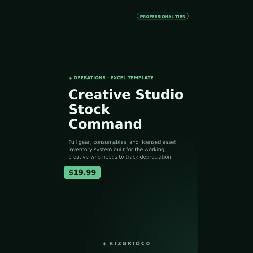 Creative Studio Inventory Tracker for Photographers & Videographers | Gear, Depreciation and Kit Management Spreadsheet - BizGridCo.