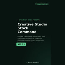 Creative Studio Inventory Tracker for Photographers & Videographers | Gear, Depreciation and Kit Management Spreadsheet - BizGridCo.