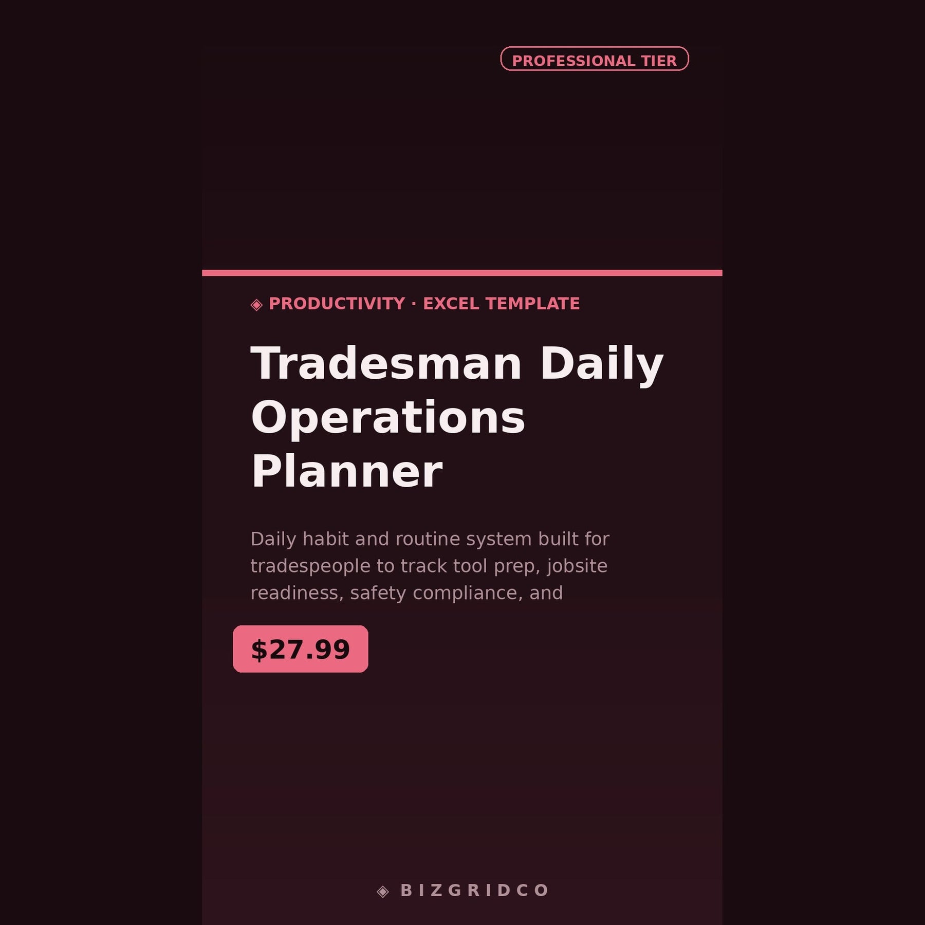 Daily Operations Planner for Tradesmen | Job Scheduling, Billable Hours and Tool Prep Tracker for Small Crews - BizGridCo.