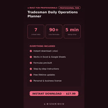 Daily Operations Planner for Tradesmen | Job Scheduling, Billable Hours and Tool Prep Tracker for Small Crews - BizGridCo.