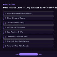 Dog Walker CRM Spreadsheet | Pet Sitter Client Manager | Booking Tracker for Pet Services Business - BizGridCo.