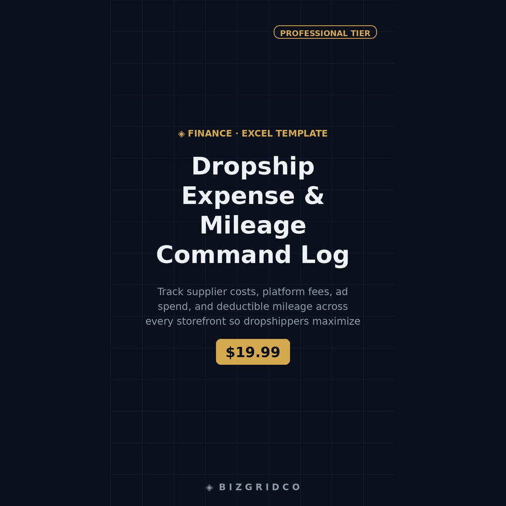 Dropship Expense Tracker for Shopify and WooCommerce | Mileage Log, Ad Spend & Supplier Cost Spreadsheet - BizGridCo.
