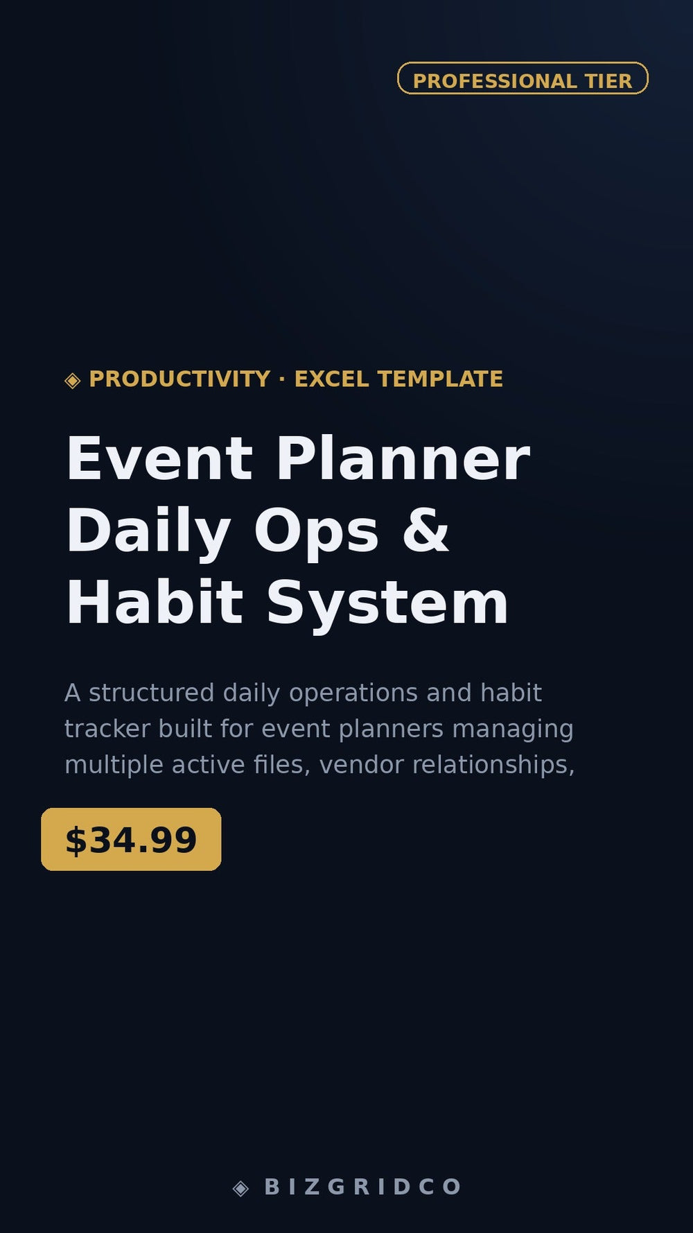 Event Planner Spreadsheet | Daily Ops & Habit Tracker | Client & Vendor Management | Google Sheets Excel - BizGridCo.