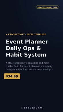 Event Planner Spreadsheet | Daily Ops & Habit Tracker | Client & Vendor Management | Google Sheets Excel - BizGridCo.