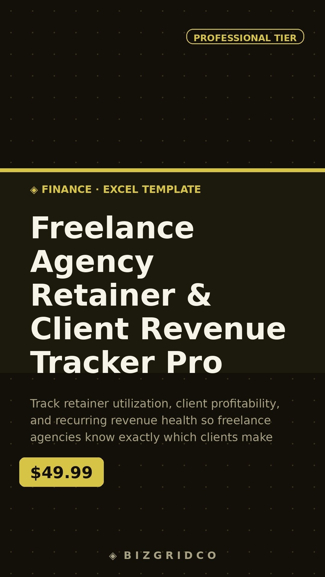 Freelance Agency Client Revenue Tracker | Retainer Tracker Spreadsheet | Client Profitability Excel Google Sheets - BizGridCo.