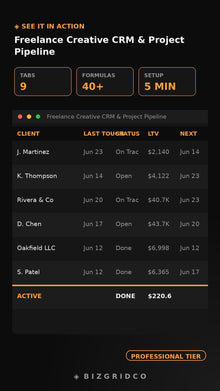 Freelance Creative CRM & Project Pipeline Tracker | Client Management System for Designers & Freelancers - BizGridCo.