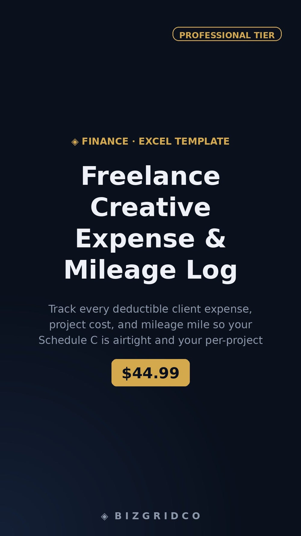 Freelance Expense Tracker & Mileage Log | Schedule C Spreadsheet | Profit and Loss | Bookkeeping Spreadsheet - BizGridCo.