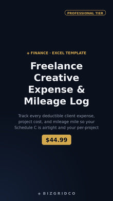 Freelance Expense Tracker & Mileage Log | Schedule C Spreadsheet | Profit and Loss | Bookkeeping Spreadsheet - BizGridCo.