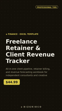 Freelance Income Tracker Google Sheets | Client Revenue & Retainer Billing | Profit and Loss Spreadsheet - BizGridCo.