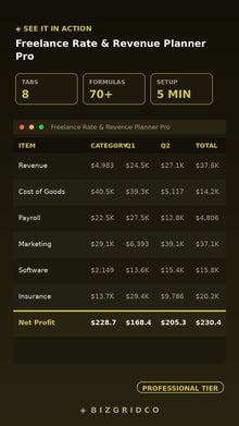 Freelance Rate & Revenue Planner Pro | Income Forecasting Tool for Freelancers & Solo Consultants - BizGridCo.