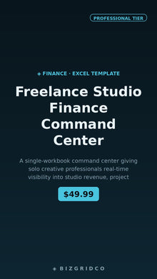 Freelance Studio Finance Tracker | Revenue, Cash Flow & Tax Dashboard for Solo Creative Professionals - BizGridCo.