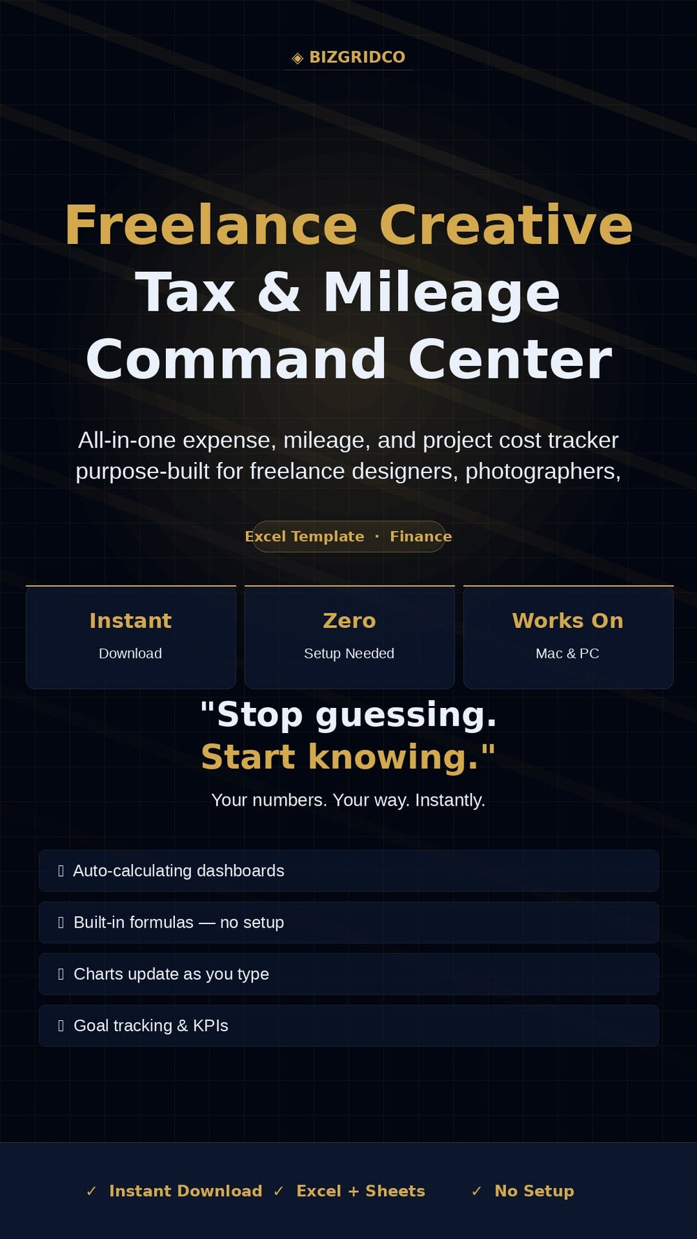 Freelance Tax Tracker Excel | Expense Mileage Log Schedule C | Designer Photographer Finance Template - BizGridCo.