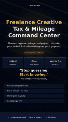 Freelance Tax Tracker Excel | Expense Mileage Log Schedule C | Designer Photographer Finance Template - BizGridCo.
