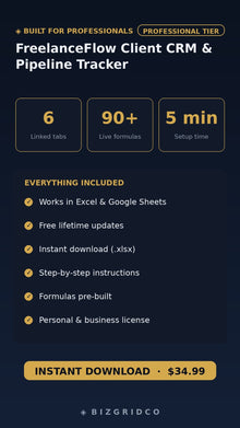 FreelanceFlow Client CRM & Pipeline Tracker | Freelancer CRM Template | Client Management System - BizGridCo.