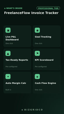 FreelanceFlow Invoice Tracker Spreadsheet | Freelancer Invoice Manager | Client Billing Cash Flow Template - BizGridCo.
