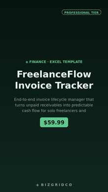 FreelanceFlow Invoice Tracker Spreadsheet | Freelancer Invoice Manager | Client Billing Cash Flow Template - BizGridCo.