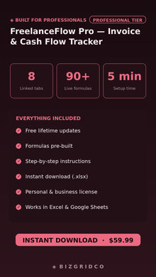 FreelanceFlow Pro Invoice & Cash Flow Tracker | Freelancer Finance Tool | Income Forecast | Tax Ready - BizGridCo.