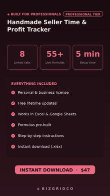 Handmade Seller Profit & Time Tracker Spreadsheet | Price Profitably | True Hourly Wage Calculator - BizGridCo.