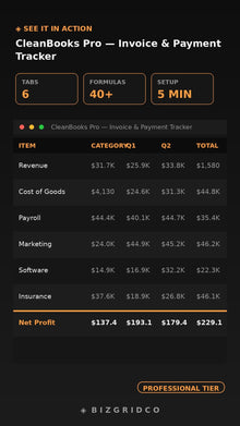 Invoice & Payment Tracker Spreadsheet | Cleaning Business Bookkeeping | Cash Flow Tracker | Small Business Finance Excel Google Sheets - BizGridCo.