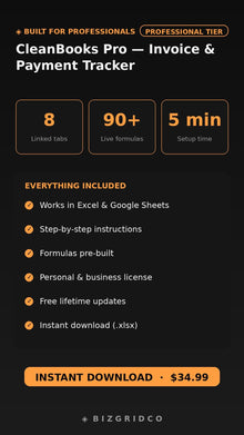 Invoice & Payment Tracker Spreadsheet | Cleaning Business Bookkeeping | Cash Flow Tracker | Small Business Finance Excel Google Sheets - BizGridCo.