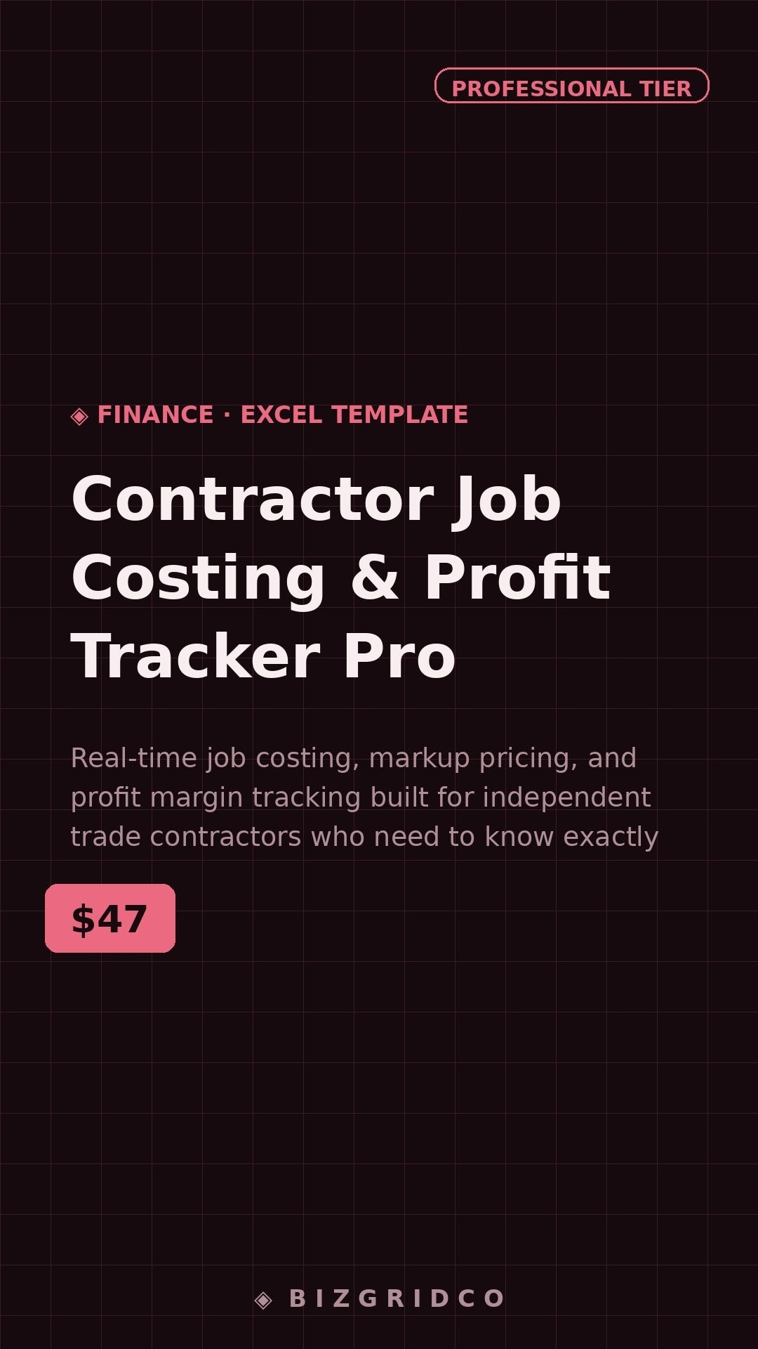 Job Costing Spreadsheet Contractor Profit Tracker Excel Google Sheets Small Business Finance Template - BizGridCo.