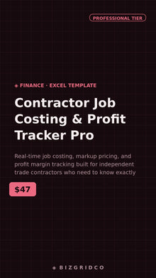 Job Costing Spreadsheet Contractor Profit Tracker Excel Google Sheets Small Business Finance Template - BizGridCo.