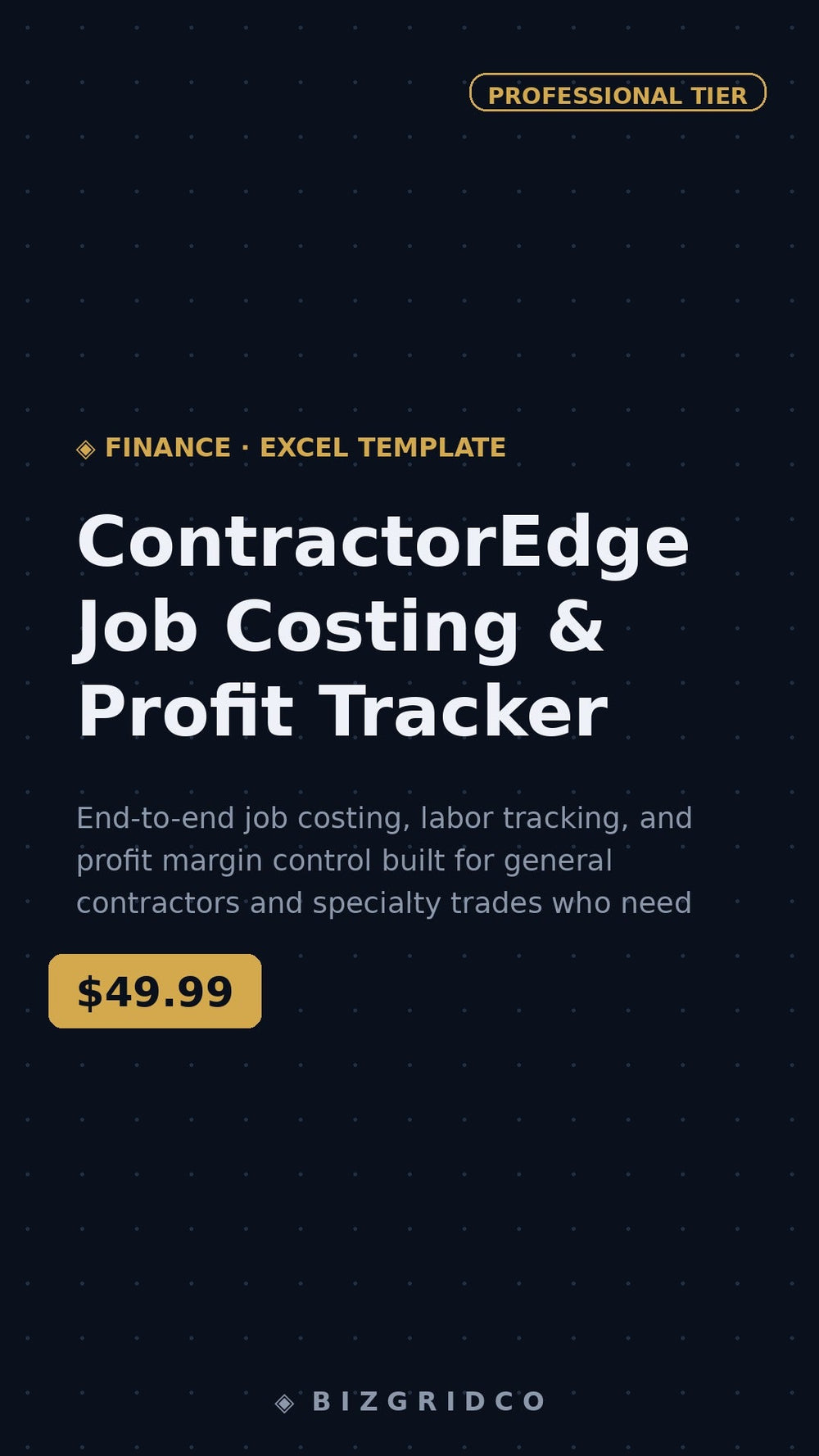 Job Costing Spreadsheet Contractor Profit Tracker Labor Cost Construction Budget Excel Google Sheets - BizGridCo.