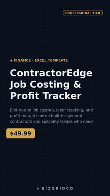 Job Costing Spreadsheet Contractor Profit Tracker Labor Cost Construction Budget Excel Google Sheets - BizGridCo.