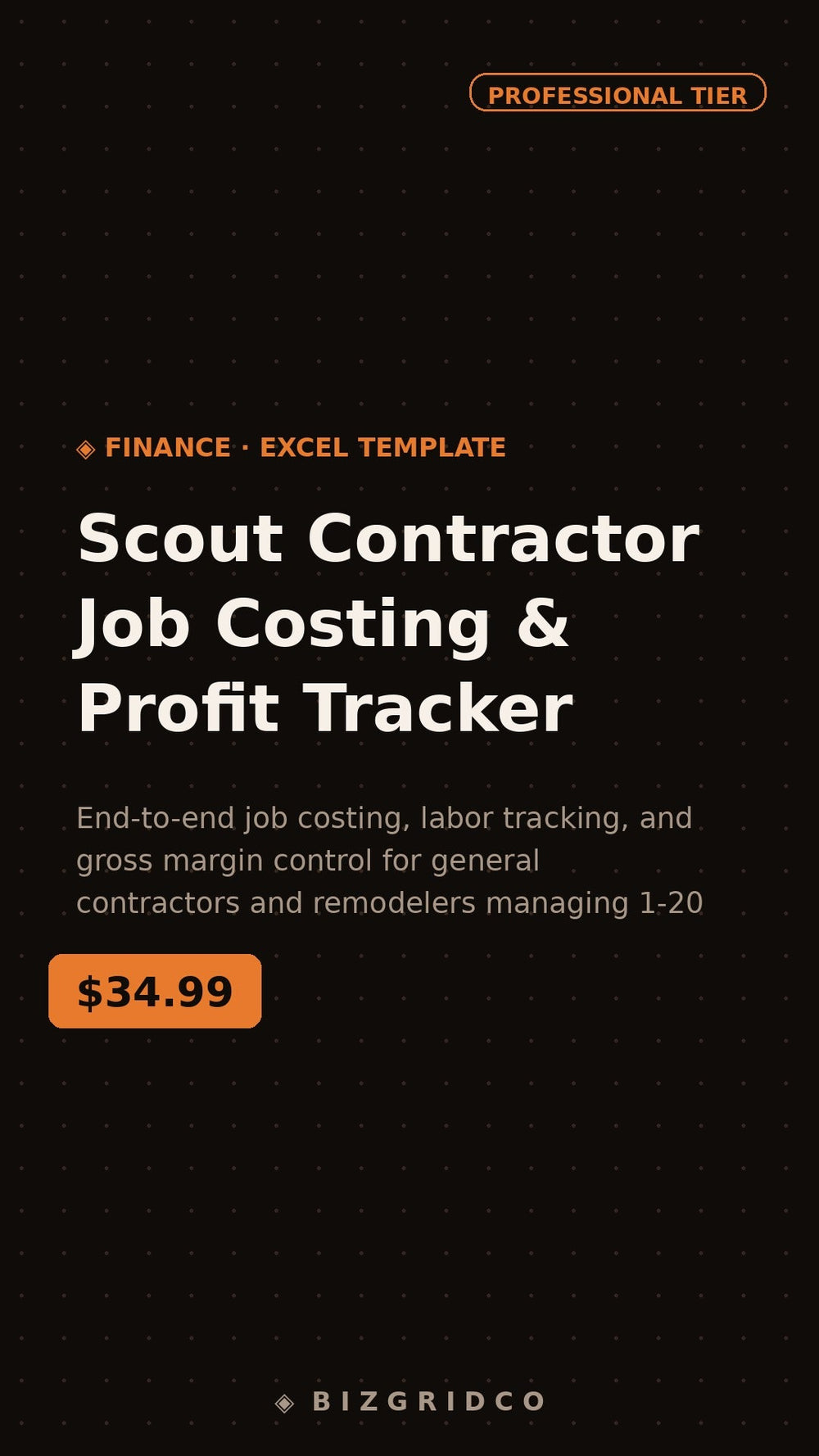 Job Costing Spreadsheet Contractor Profit Tracker Labor & Material Overrun Control Excel Google Sheets - BizGridCo.