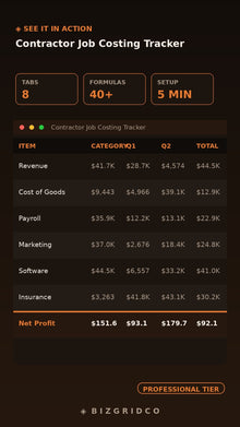 Job Costing Tracker for Contractors | Manage Multiple Projects & Margins in Excel or Google Sheets - BizGridCo.