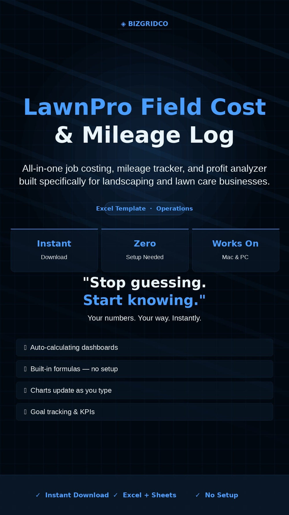 Landscaping Job Cost & Mileage Tracker Excel Template | Lawn Care Profit Log for Small Business - BizGridCo.