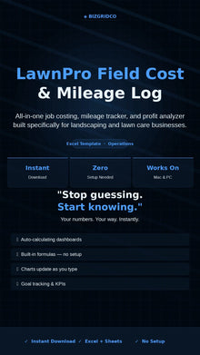 Landscaping Job Cost & Mileage Tracker Excel Template | Lawn Care Profit Log for Small Business - BizGridCo.
