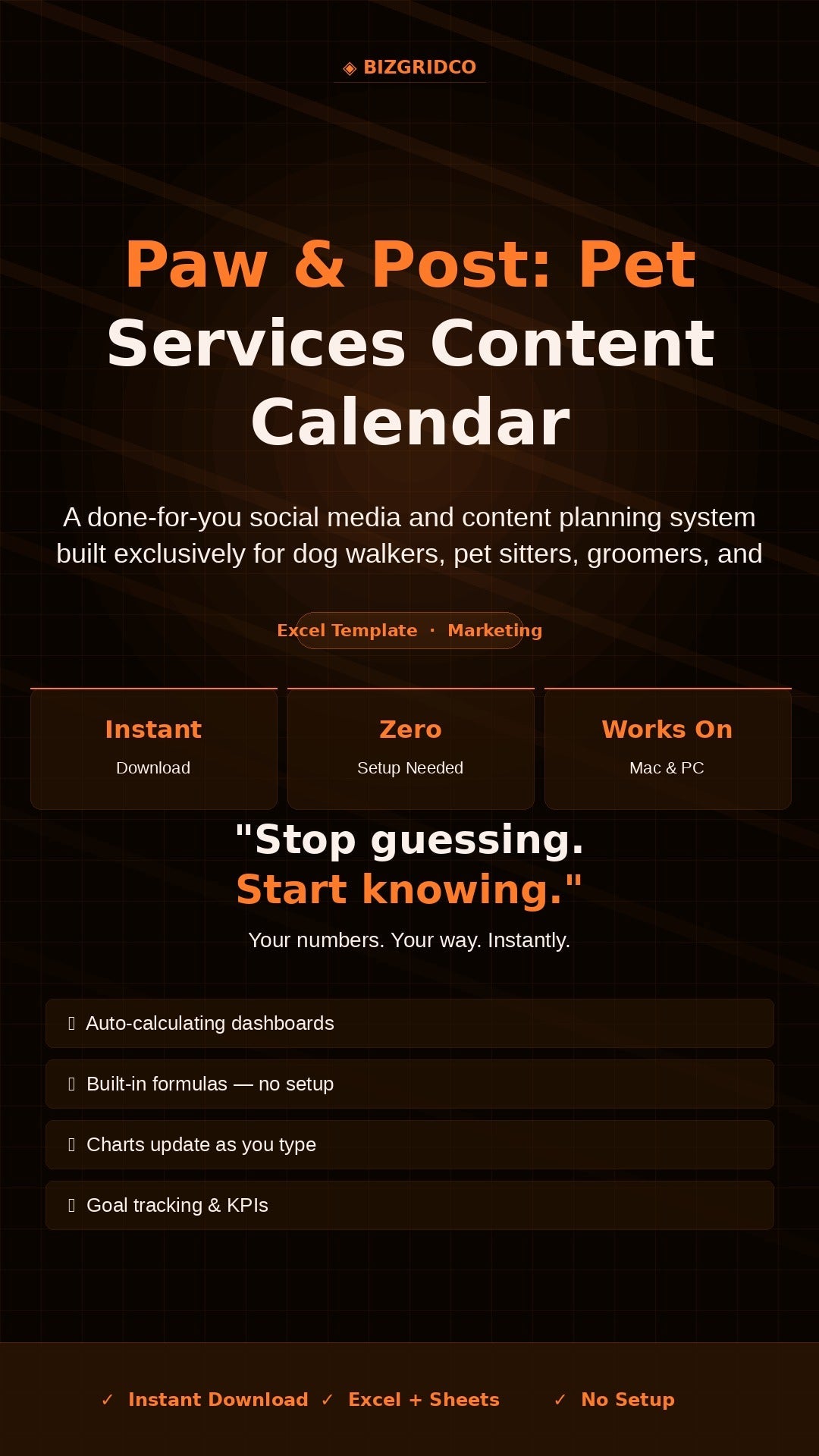Pet Business Content Calendar | Social Media Planner for Dog Walkers Pet Sitters Groomers - BizGridCo.