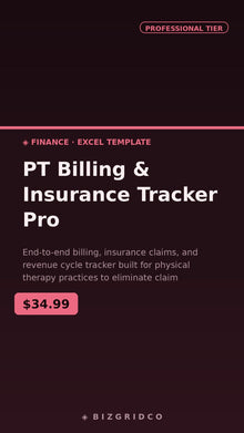 Physical Therapy Billing & Insurance Tracker | PT Revenue Cycle Claims Manager Spreadsheet Tool - BizGridCo.