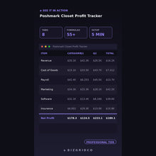 Poshmark Profit Tracker for Resellers | Closet Inventory and Fee Calculator Spreadsheet for Active Sellers - BizGridCo.