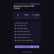 Poshmark Profit Tracker for Resellers | Closet Inventory and Fee Calculator Spreadsheet for Active Sellers - BizGridCo.
