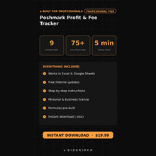Poshmark Profit Tracker with Fee Calculator | Excel and Google Sheets Spreadsheet for Resellers - BizGridCo.
