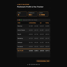 Poshmark Profit Tracker with Fee Calculator | Excel and Google Sheets Spreadsheet for Resellers - BizGridCo.