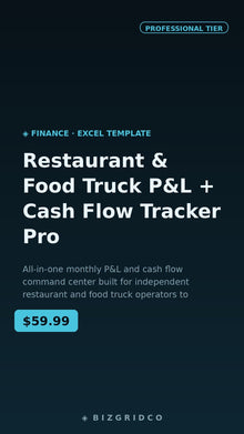 Profit & Loss Template Restaurant Food Truck Cash Flow Tracker Spreadsheet Small Business Finance Excel Google Sheets - BizGridCo.