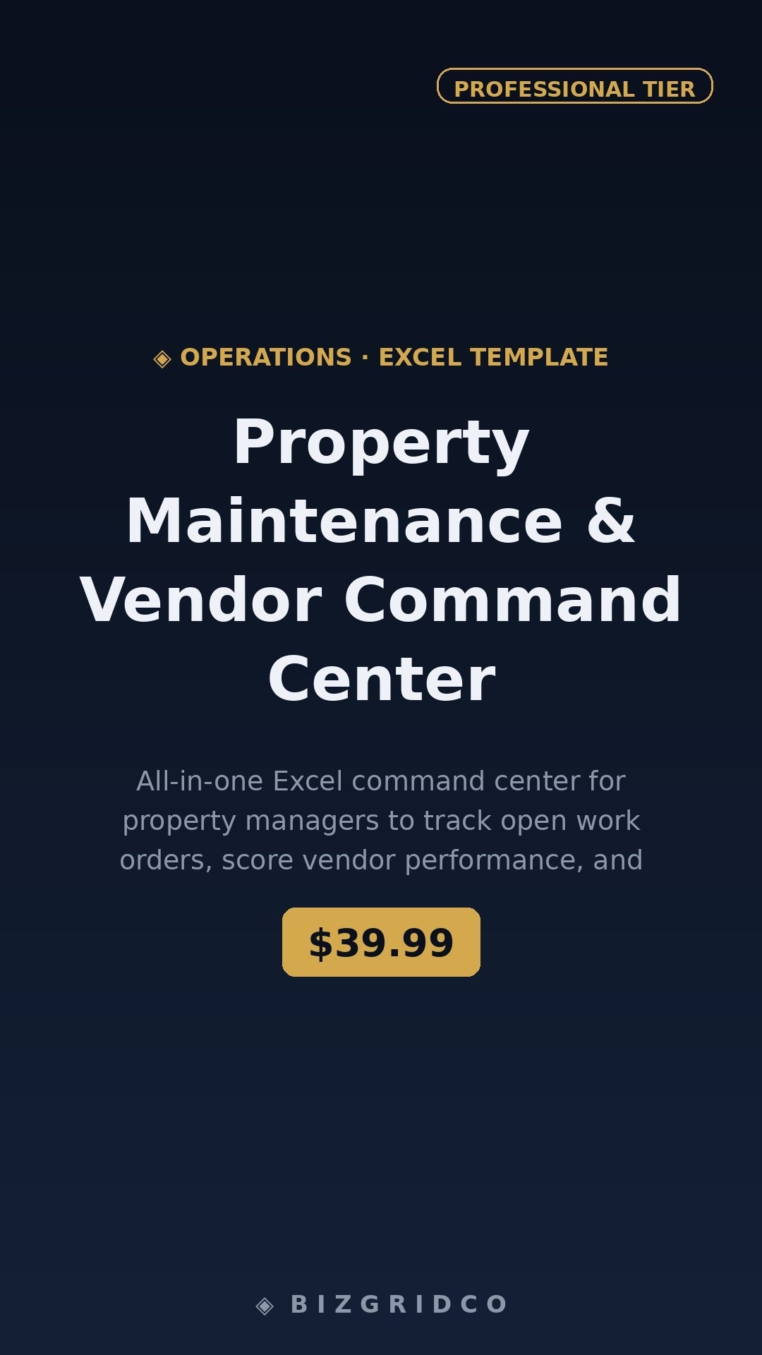 Property Maintenance Tracker Excel Template | Vendor Scorecard & Work Order Log for Property Managers - BizGridCo.
