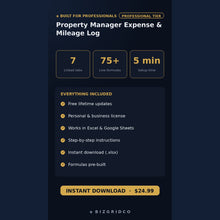 Property Manager Expense Tracker with Mileage Log | Multi-Property Bookkeeping and Owner Reimbursement Spreadsheet - BizGridCo.