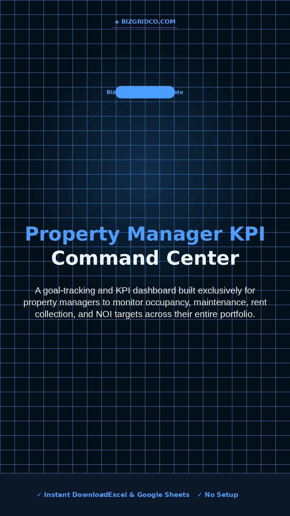 Property Manager KPI Dashboard Excel Template | Occupancy Rent NOI Tracker | Portfolio Command Center - BizGridCo.