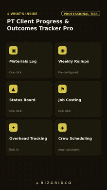 PT Client Progress & Outcomes Tracker Pro | Physical Therapy Excel Tracker | Patient KPI Dashboard - BizGridCo.