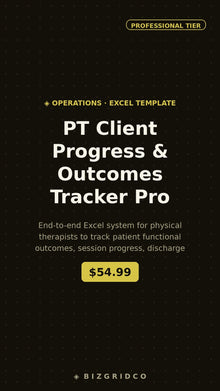 PT Client Progress & Outcomes Tracker Pro | Physical Therapy Excel Tracker | Patient KPI Dashboard - BizGridCo.