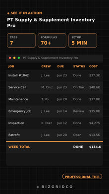 PT Supplement & Supply Inventory Tracker for Personal Trainers | Studio & Mobile Kit Management Excel - BizGridCo.